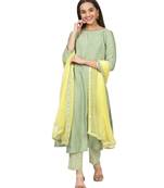 Pastel Green Kurti with Printed Kurti and Lemon Dupatta