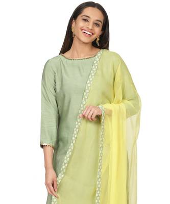 Pastel Green Kurti with Printed Kurti and Lemon Dupatta 4