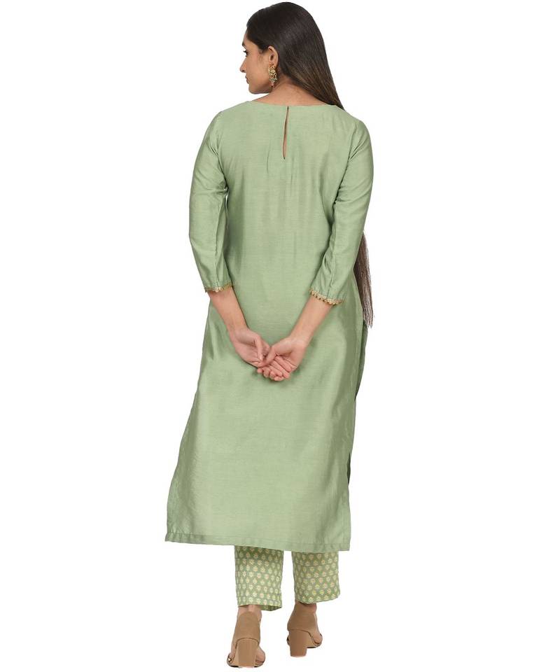Pastel Green Kurti with Printed Kurti and Lemon Dupatta