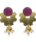 Purple Brass Unguarded Coin Playful Handmade Earrings for Girls and Women