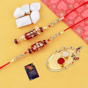 Bhaiya Bhabhi Rakhi Designer with Roli Chawal And Greeting Card 1 Kankawati Pooja Thali 2