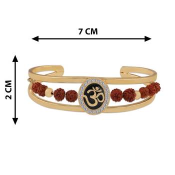 Gold Plated "OM" Kada Rakhi For Bhaiya With Kankawati Pooja Thali  Roli Chawal And Greeting Card 3