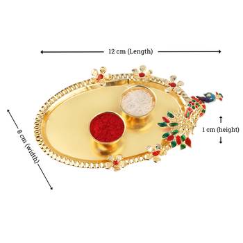 Golden "OM" Kada Rakhi For Bhaiya With Kankawati Pooja Thali  Roli Chawal And Greeting Card 5