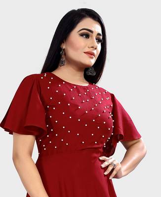 Women's Ruffle Moti Stone Anarkali Maxi Gown  4