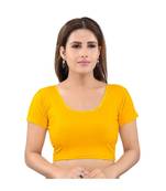nylon Stretchable Round Neck Yellow Blouse