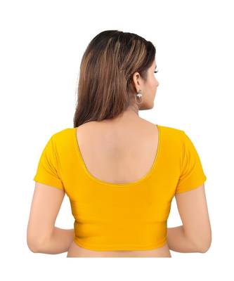 nylon Stretchable Round Neck Yellow Blouse 2