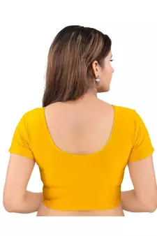nylon Stretchable Round Neck Yellow Blouse