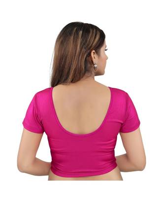 Shimmer Stretchable Round Neck Pink Blouse 2