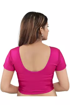 Shimmer Stretchable Round Neck Pink Blouse