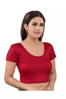 Shimmer Stretchable Round Neck Red Blouse