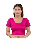 Shimmer Stretchable Round Neck Pink Blouse