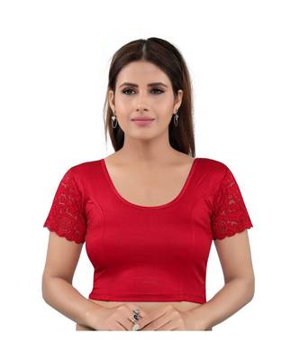 Shimmer Stretchable Round Neck Red Blouse 1