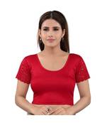 Shimmer Stretchable Round Neck Red Blouse