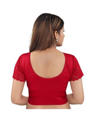 Shimmer Stretchable Round Neck Red Blouse 2