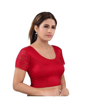 Shimmer Stretchable Round Neck Red Blouse 3