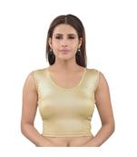 Shimmer Stretchable Round Neck Light-Gold Blouse