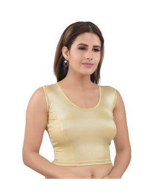 Shimmer Stretchable Round Neck Light-Gold Blouse 3