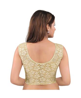 Muhenera Shimmer Stretchable Round Neck Light-Gold Blouse 2
