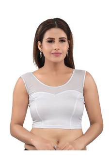 Shimmer Stretchable U-Neck Silver Blouse