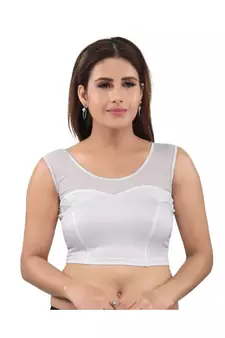 Shimmer Stretchable U-Neck Silver Blouse