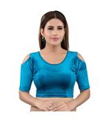 Muhenera Velvet Stretchable Round Neck Firozi Blouse