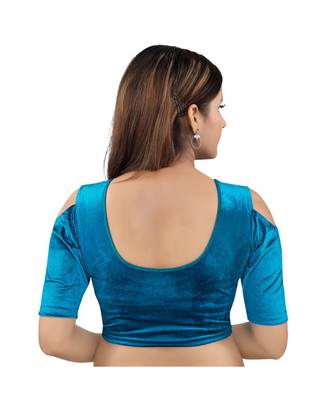 Muhenera Velvet Stretchable Round Neck Firozi Blouse 2