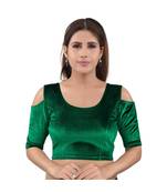 Muhenera Velvet Stretchable Round Neck Green Blouse