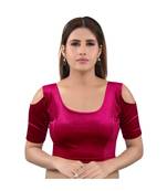 Muhenera Velvet Stretchable Round Neck Maroon Blouse