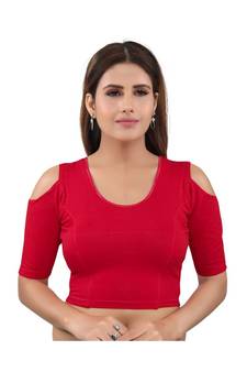 Cotton Lycra Stretchable Round Neck Red Blouse