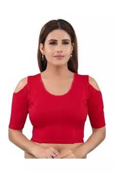 Cotton Lycra Stretchable Round Neck Red Blouse