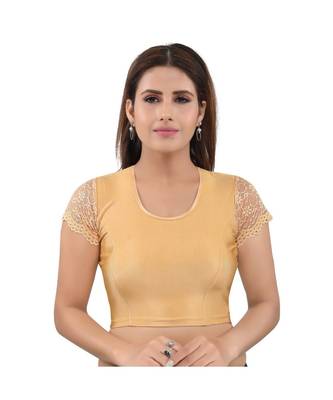 Muhenera Nylon Stretchable Round Neck Gold Blouse 1