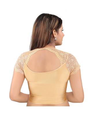 Muhenera Nylon Stretchable Round Neck Gold Blouse 2