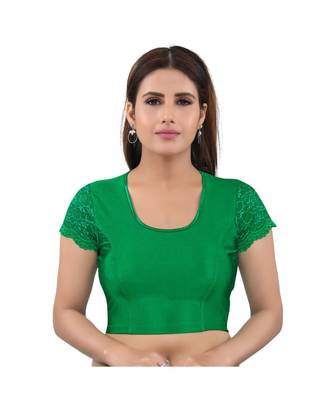 Muhenera Nylon Stretchable Round Neck Green Blouse 1