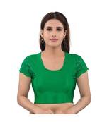 Muhenera Nylon Stretchable Round Neck Green Blouse
