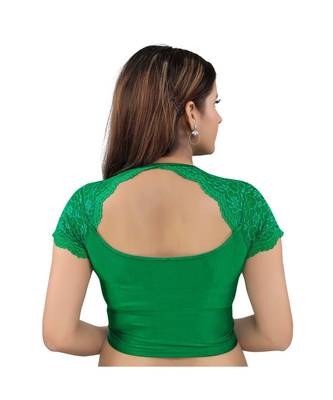 Muhenera Nylon Stretchable Round Neck Green Blouse 2