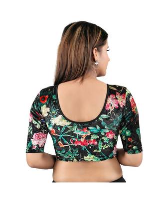 Velvet Stretchable Round Neck Black Blouse 2