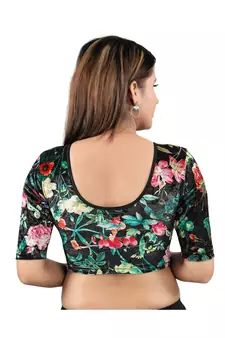 Velvet Stretchable Round Neck Black Blouse