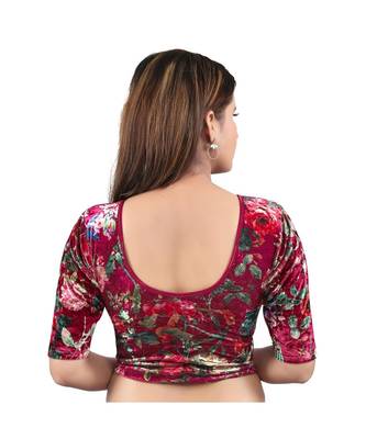 Velvet Stretchable Round Neck Maroon Blouse 2