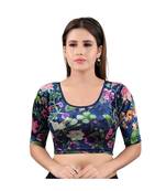 Velvet Stretchable Round Neck Navy-Blue Blouse