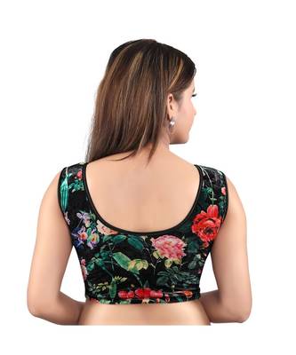Velvet Stretchable Round Neck Black Blouse 2