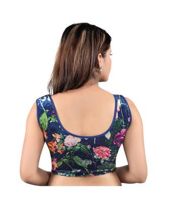 Velvet Stretchable Round Neck Navy-Blue Blouse 2