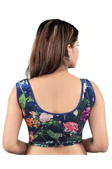 Velvet Stretchable Round Neck Navy-Blue Blouse