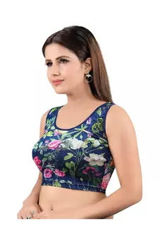 Velvet Stretchable Round Neck Navy-Blue Blouse