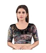 Muhenera Velvet Stretchable Round Neck Black Blouse