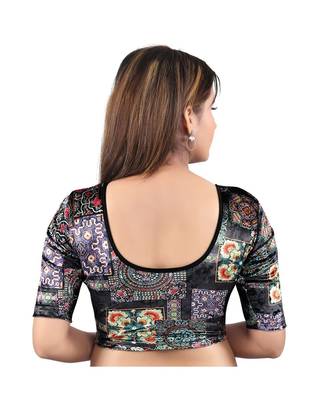 Muhenera Velvet Stretchable Round Neck Black Blouse 2