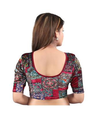 Muhenera Velvet Stretchable Round Neck Maroon Blouse 2