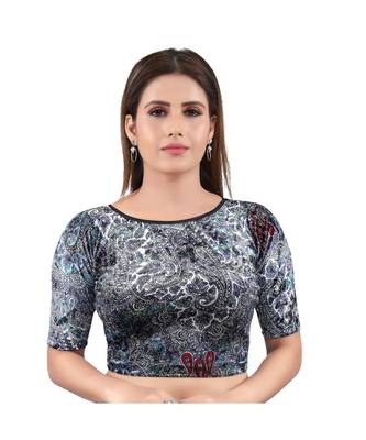 Muhenera Velvet Stretchable Round Neck Black Blouse 1