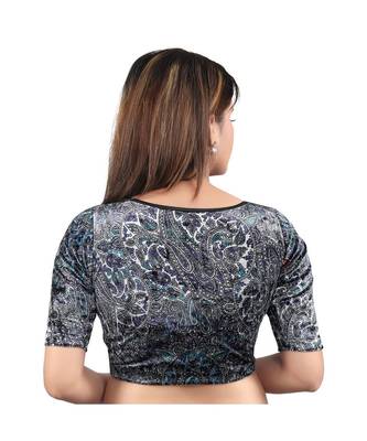 Muhenera Velvet Stretchable Round Neck Black Blouse 2