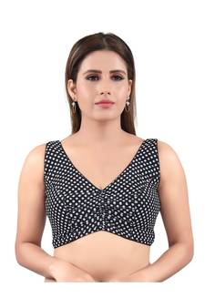 Cotton Blend Back Open V-NECK Black Blouse