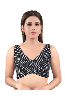Cotton Blend Back Open V-NECK Black Blouse